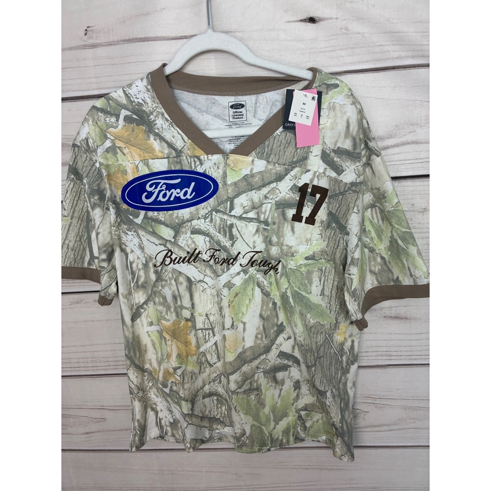 Ford Built Ford Tough Camo V-Neck Jersey Shirt FX4 Off Road Beige XS New